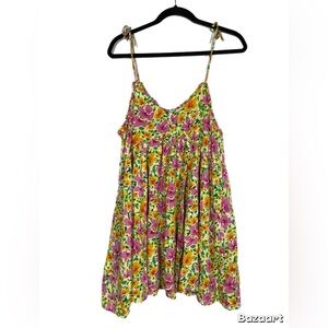 Patrons Of Peace Malibu Floral Multicolor Spaghetti Strap Babydoll Sundress L